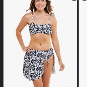 Tahari Bikini black white 3 piece‎ set NEW medium